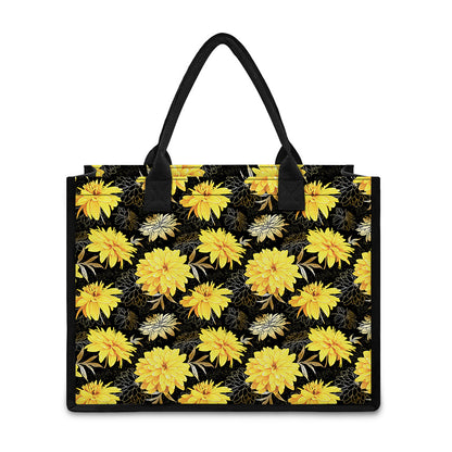 Gold And Yellow Floral Print Canvas Tote Bag