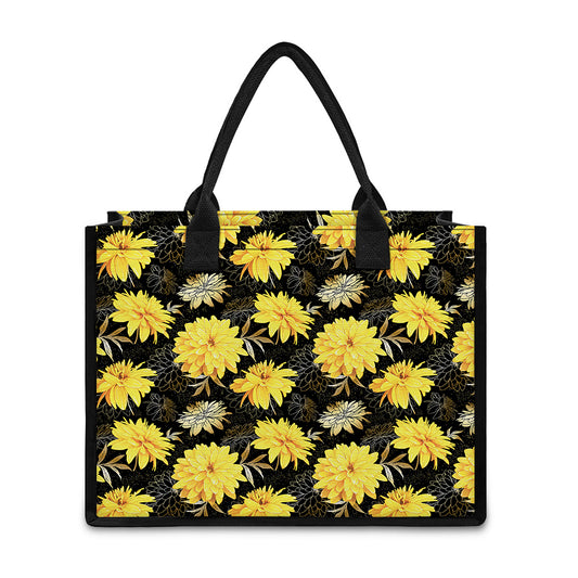 Gold And Yellow Floral Print Canvas Tote Bag
