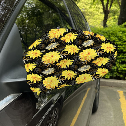 Gold And Yellow Floral Print Car Side Mirror Covers