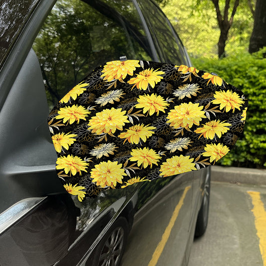 Gold And Yellow Floral Print Car Side Mirror Covers