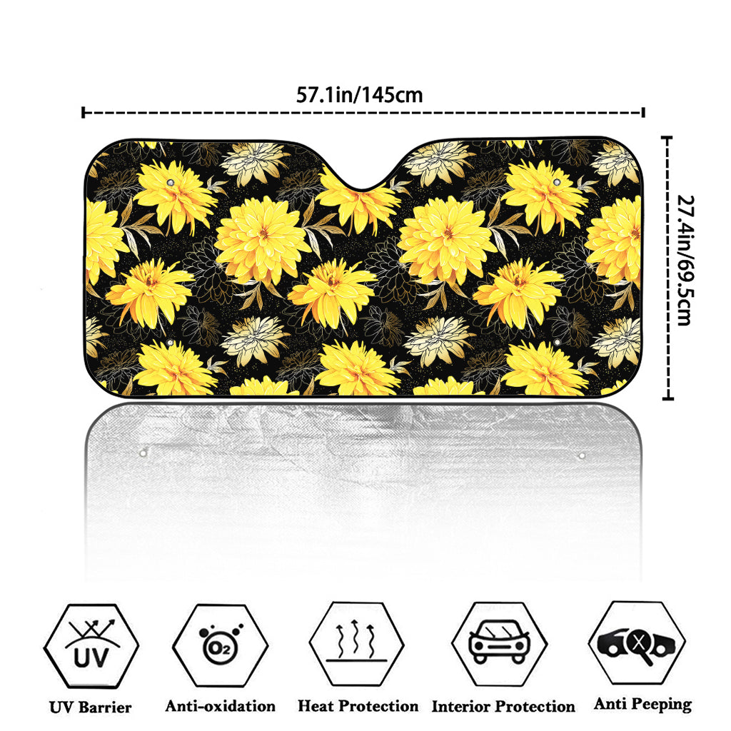 Gold And Yellow Floral Print Car Windshield Sun Shade