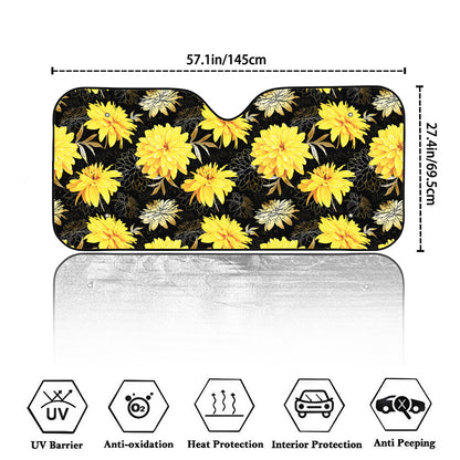 Gold And Yellow Floral Print Car Windshield Sun Shade