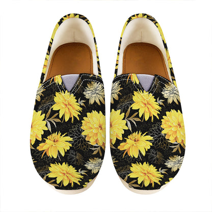 Gold And Yellow Floral Print Casual Shoes