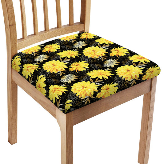 Gold And Yellow Floral Print Chair Cushion Cover