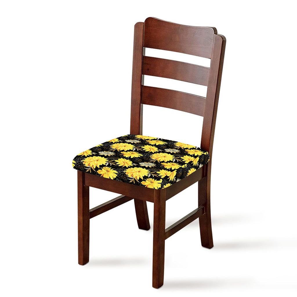 Gold And Yellow Floral Print Chair Cushion Cover