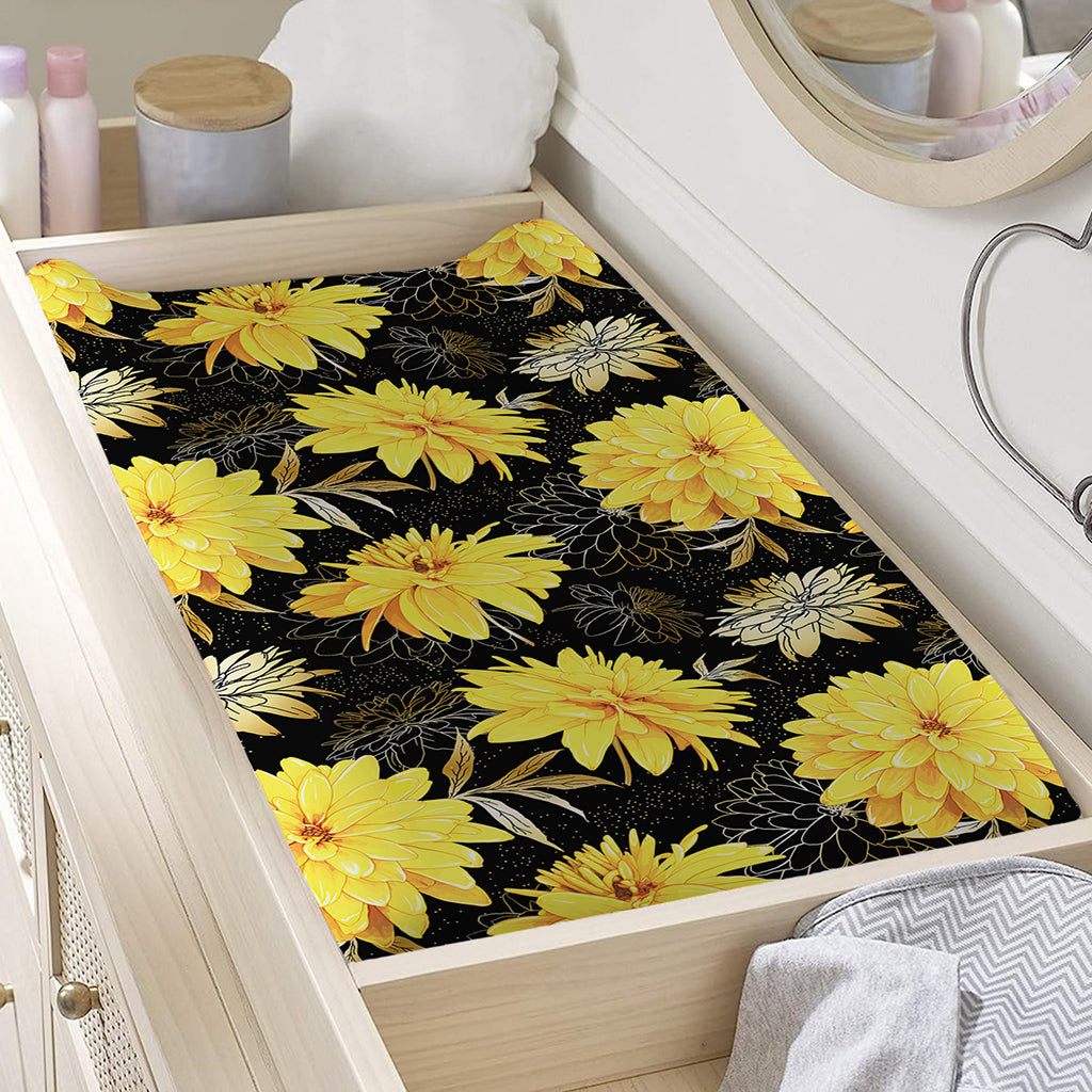 Gold And Yellow Floral Print Changing Pad Cover