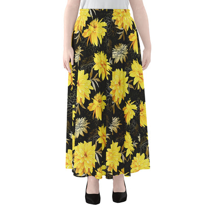 Gold And Yellow Floral Print Chiffon Maxi Skirt