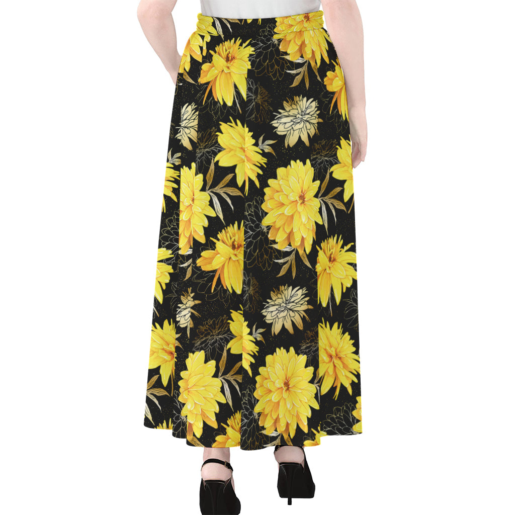 Gold And Yellow Floral Print Chiffon Maxi Skirt
