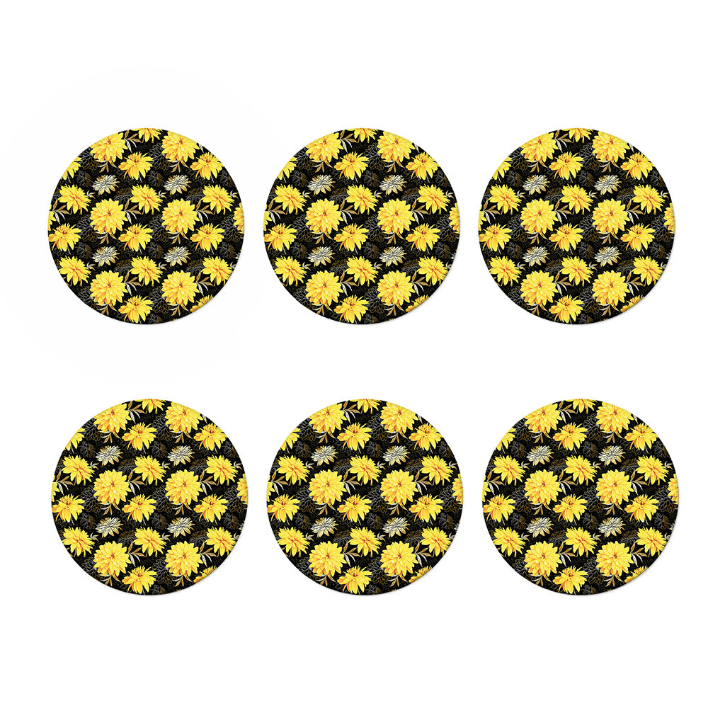 Gold And Yellow Floral Print Coaster Set