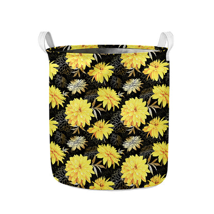 Gold And Yellow Floral Print Collapsible Laundry Basket