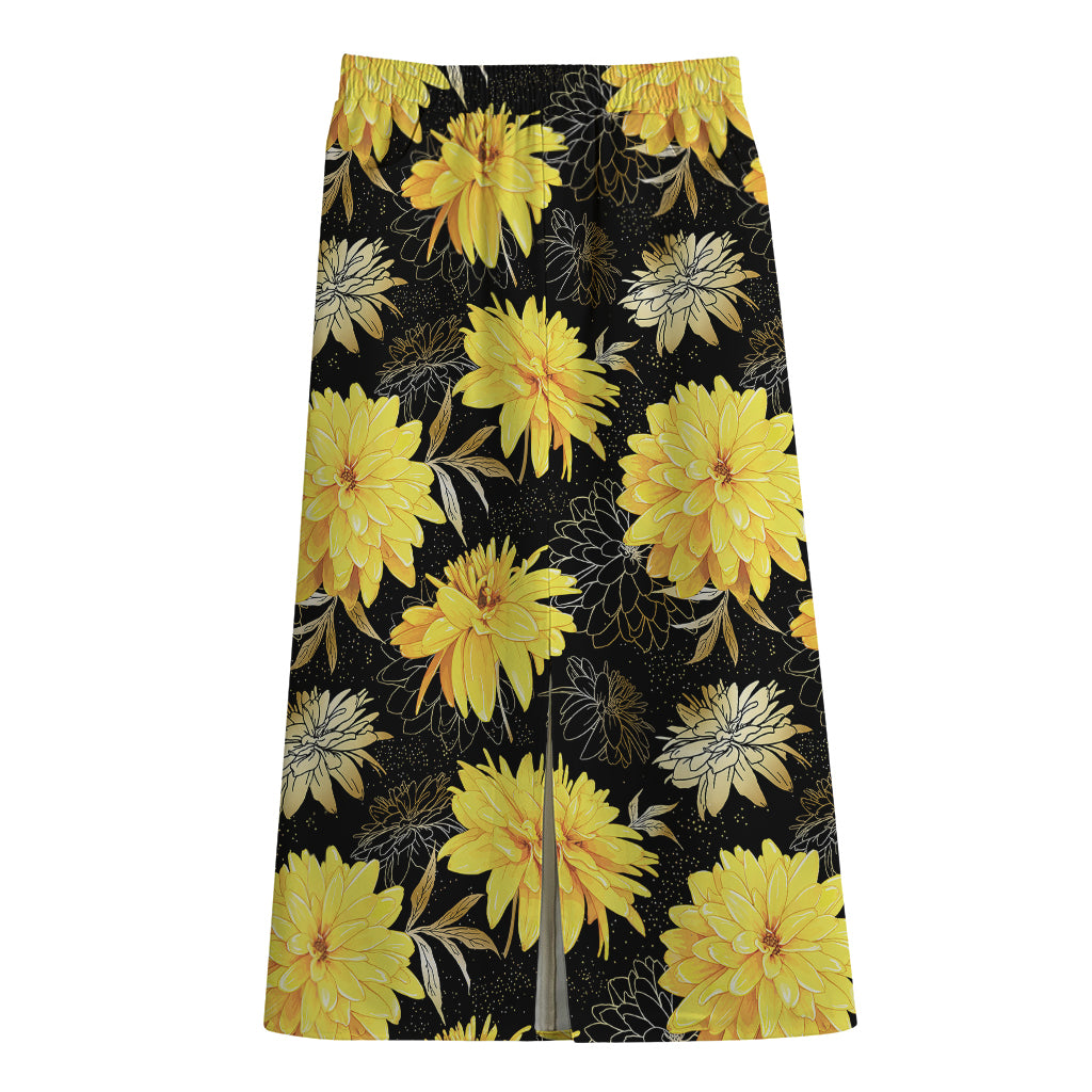 Gold And Yellow Floral Print Cotton Front Slit Maxi Skirt