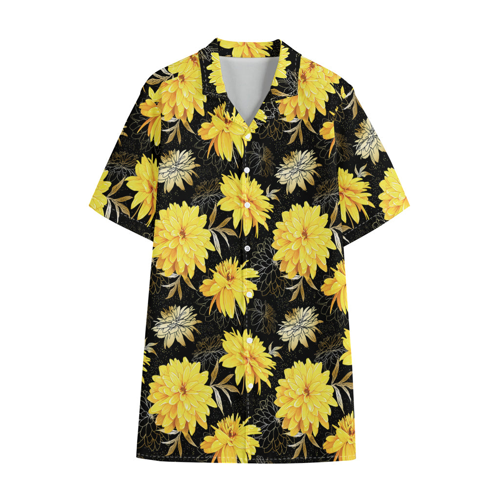 Gold And Yellow Floral Print Cotton Hawaiian Shirt