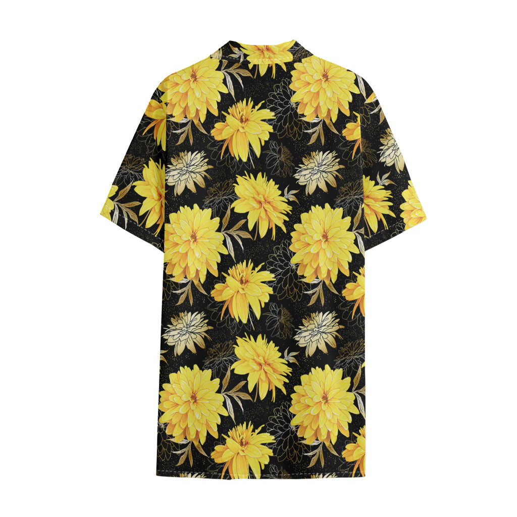 Gold And Yellow Floral Print Cotton Hawaiian Shirt