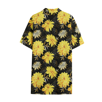 Gold And Yellow Floral Print Cotton Hawaiian Shirt