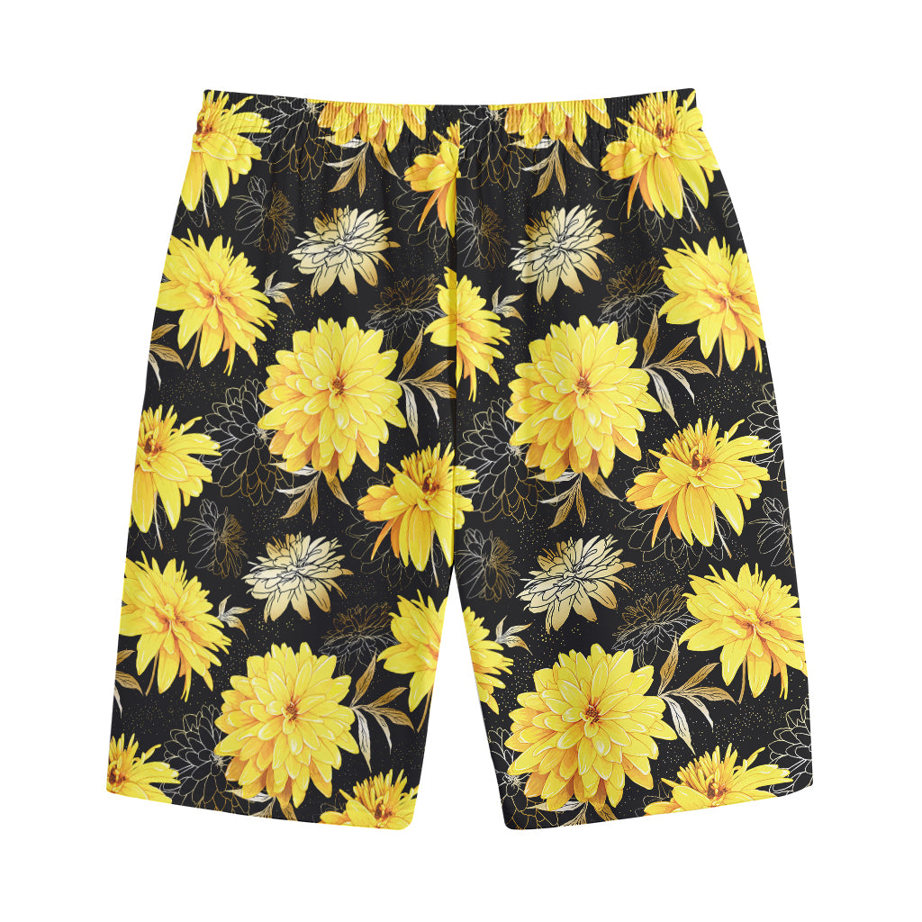 Gold And Yellow Floral Print Cotton Shorts