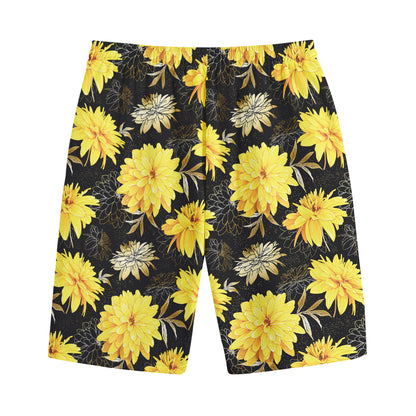 Gold And Yellow Floral Print Cotton Shorts