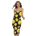 Gold And Yellow Floral Print Cross Back Cami Dress