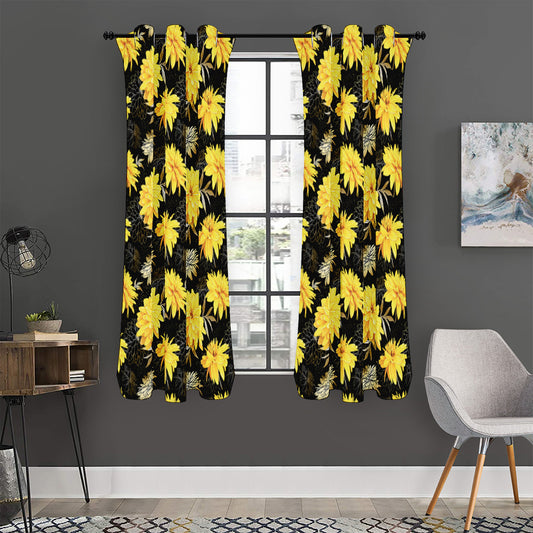 Gold And Yellow Floral Print Curtain