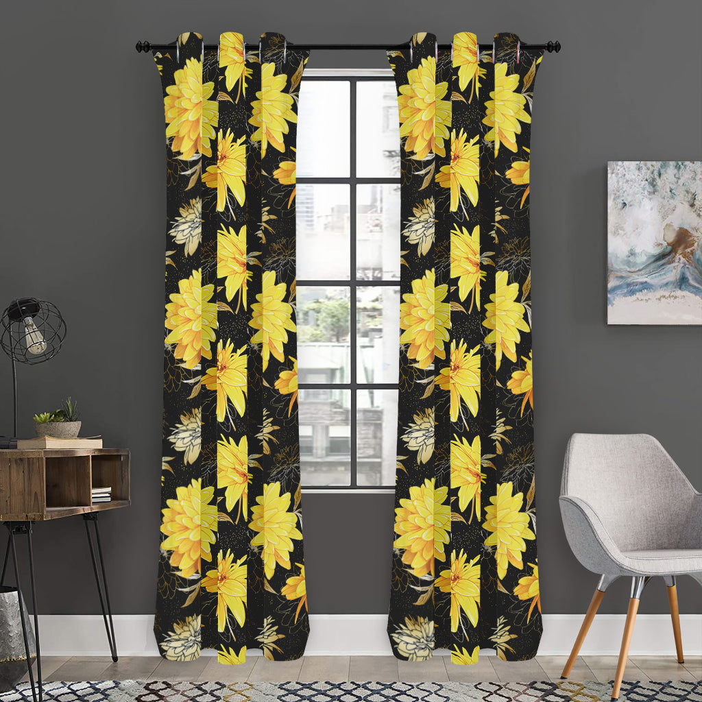 Gold And Yellow Floral Print Curtain