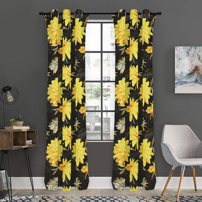 Gold And Yellow Floral Print Curtain