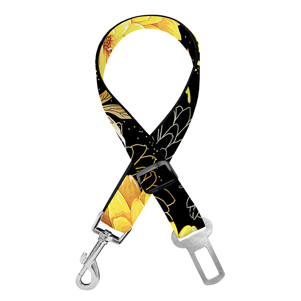 Gold And Yellow Floral Print Dog Seat Belt