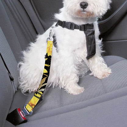Gold And Yellow Floral Print Dog Seat Belt