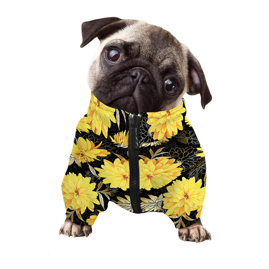 Gold And Yellow Floral Print Dog Zip Up Jacket