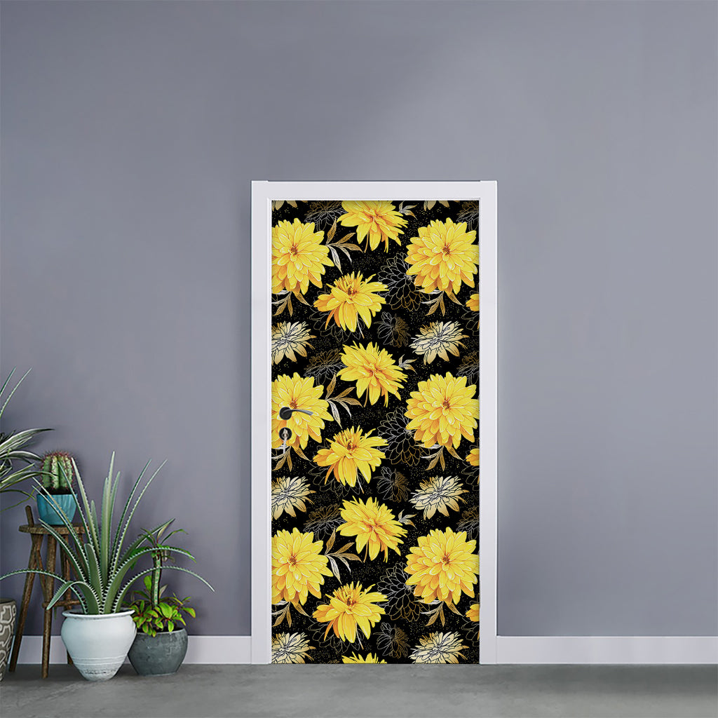 Gold And Yellow Floral Print Door Sticker