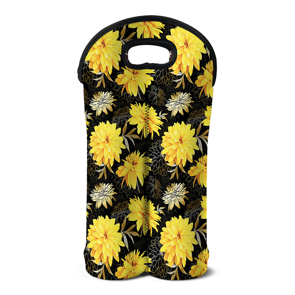 Gold And Yellow Floral Print Double Neoprene Wine Tote