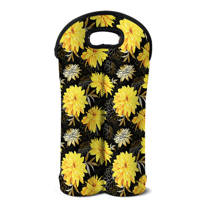 Gold And Yellow Floral Print Double Neoprene Wine Tote
