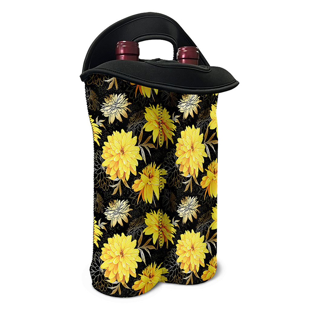 Gold And Yellow Floral Print Double Neoprene Wine Tote