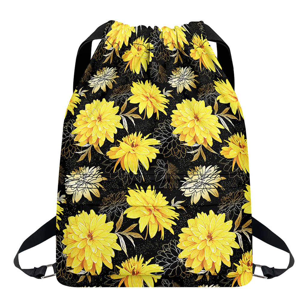 Gold And Yellow Floral Print Drawstring Backpack