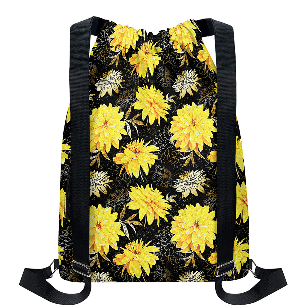 Gold And Yellow Floral Print Drawstring Backpack