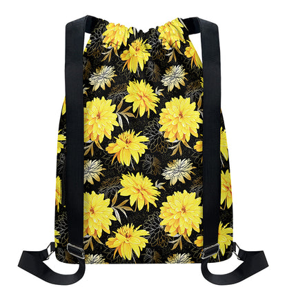 Gold And Yellow Floral Print Drawstring Backpack