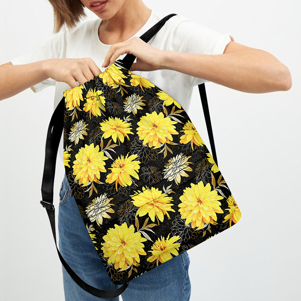 Gold And Yellow Floral Print Drawstring Backpack