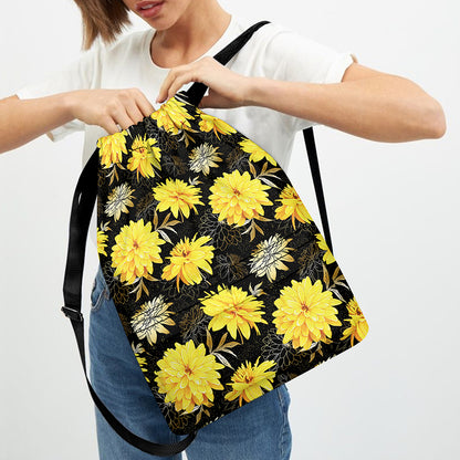 Gold And Yellow Floral Print Drawstring Backpack