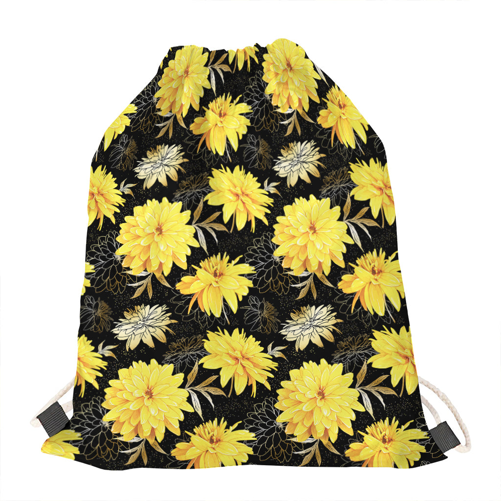 Gold And Yellow Floral Print Drawstring Bag