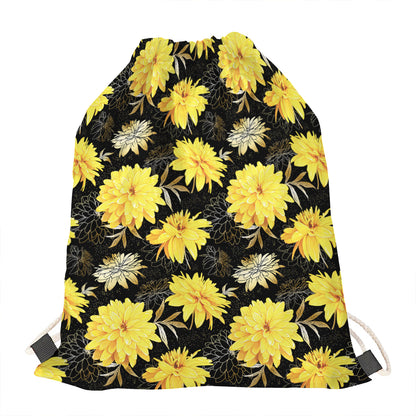 Gold And Yellow Floral Print Drawstring Bag