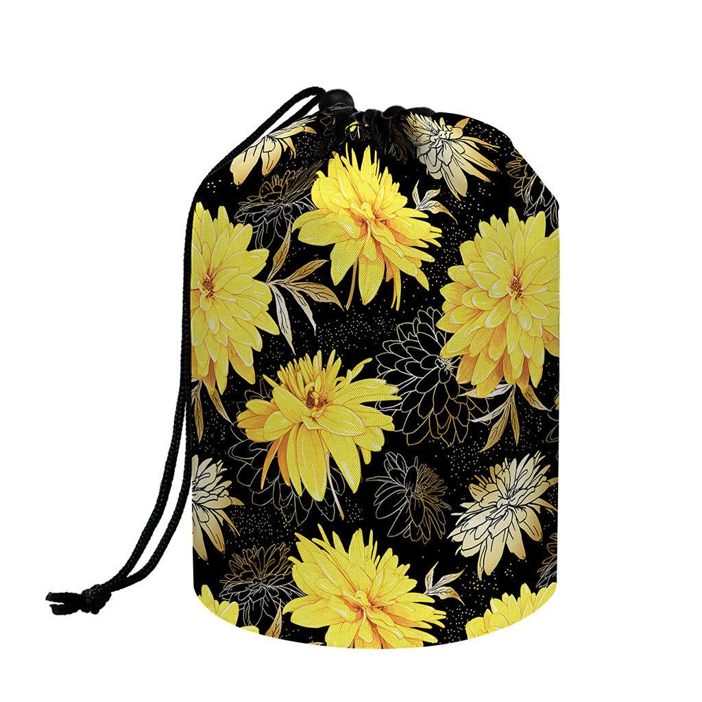 Gold And Yellow Floral Print Drawstring Makeup Bag