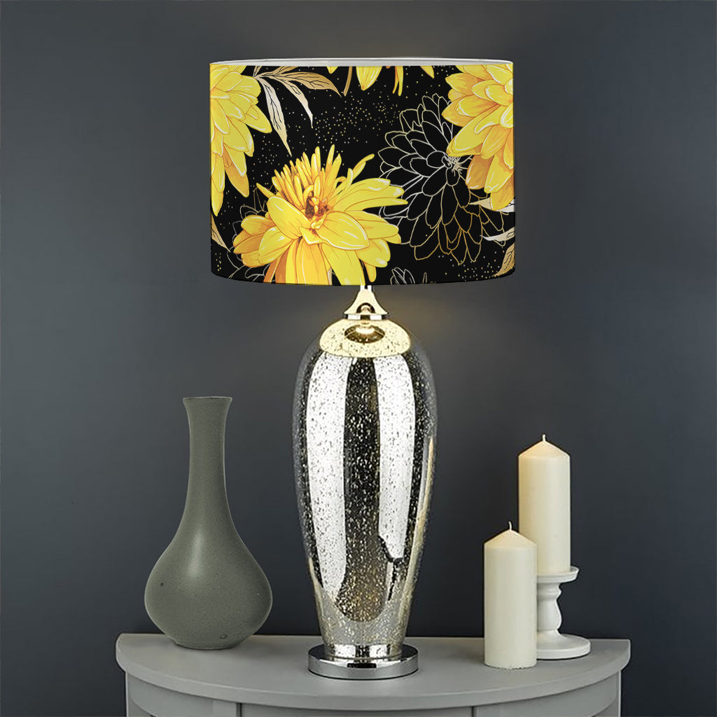 Gold And Yellow Floral Print Drum Lamp Shade