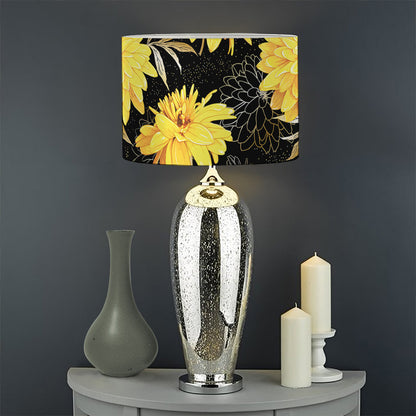 Gold And Yellow Floral Print Drum Lamp Shade