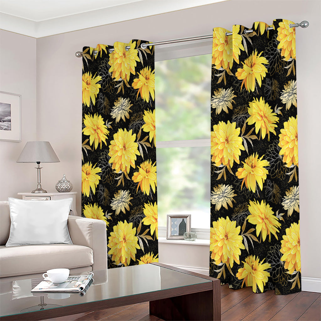 Gold And Yellow Floral Print Extra Wide Grommet Curtains