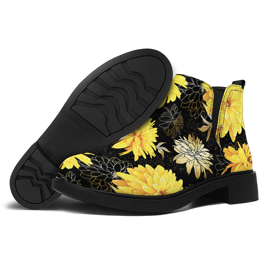 Gold And Yellow Floral Print Flat Ankle Boots
