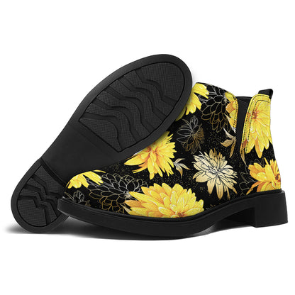 Gold And Yellow Floral Print Flat Ankle Boots