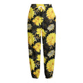 Gold And Yellow Floral Print Fleece Lined Knit Pants