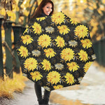 Gold And Yellow Floral Print Foldable Umbrella