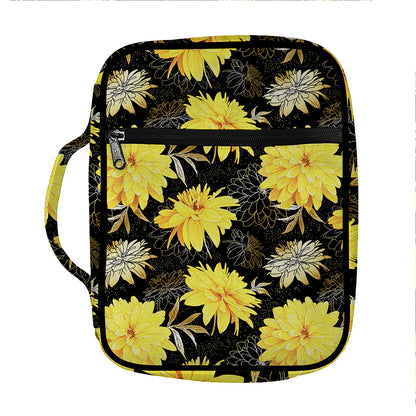 Gold And Yellow Floral Print Front Pocket Bible Bag