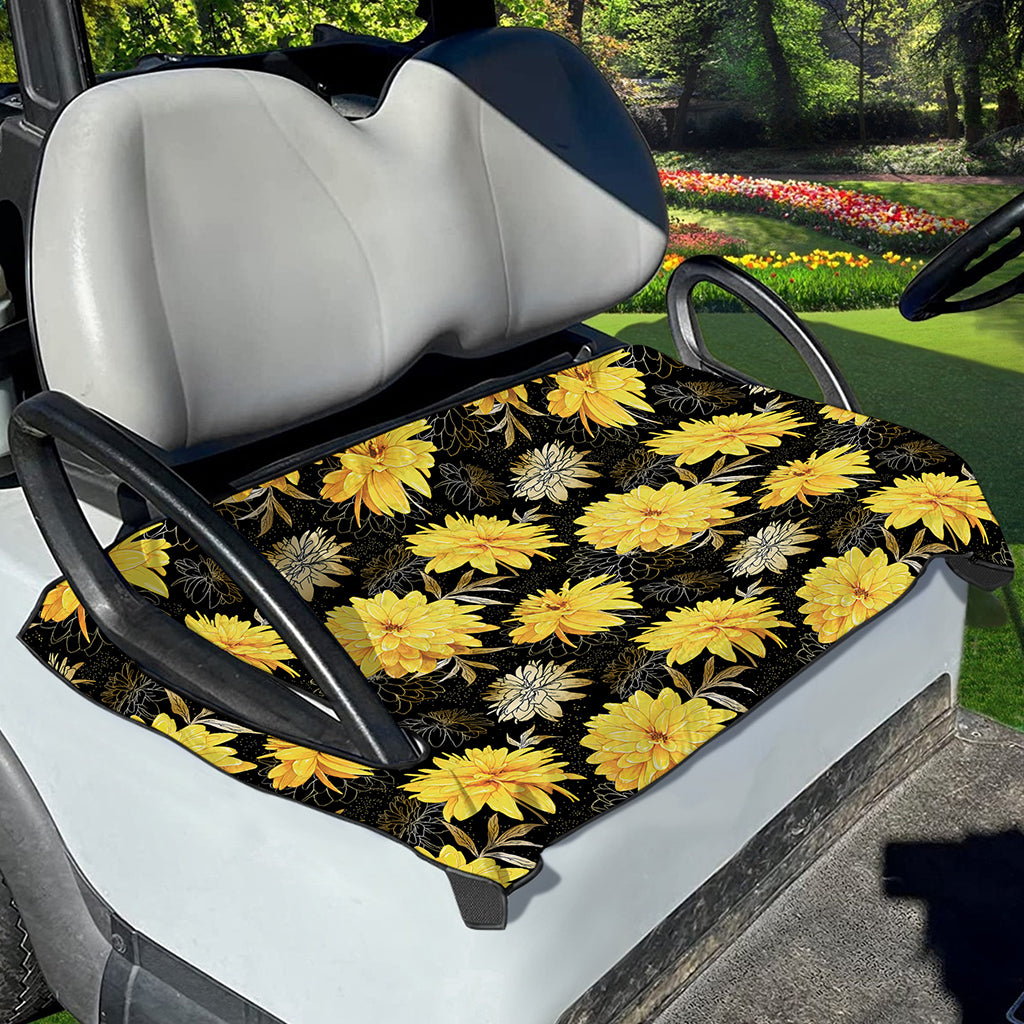 Gold And Yellow Floral Print Golf Cart Seat Cover