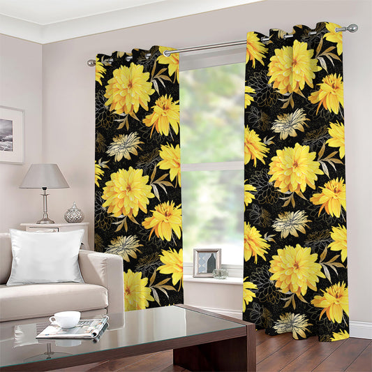 Gold And Yellow Floral Print Grommet Curtains