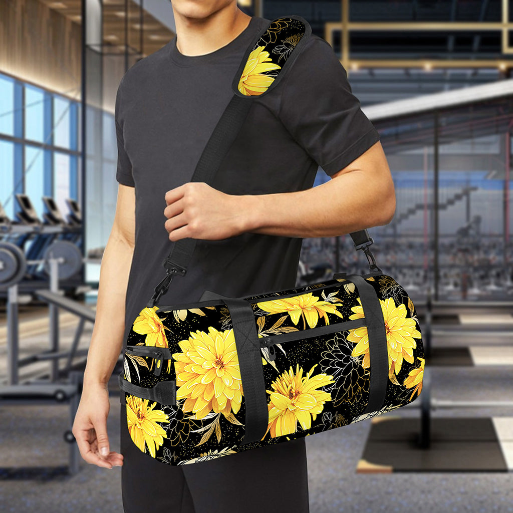 Gold And Yellow Floral Print Gym Bag